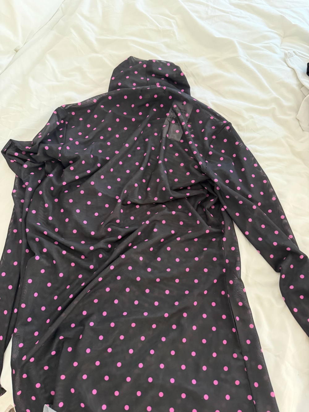 AFRM Black Polka Dot Sheer Blouse with Pink Dots